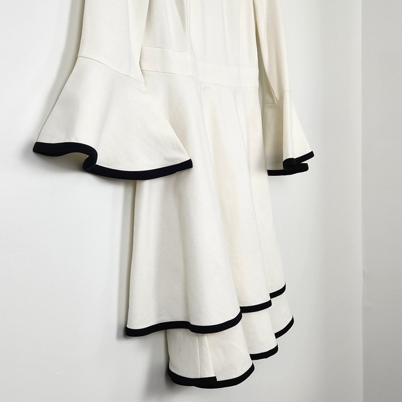 Eliza J White 3/4 Bell Sleeve Black Trim Tiered Fit & Flare Dress Women’s Size 4 - Picture 3 of 7